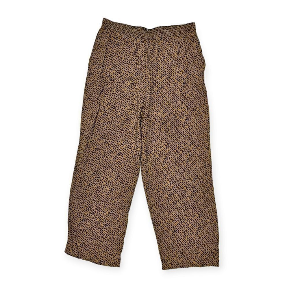 Jo Hardin Vintage Brown and Black Printed Wide Leg Cropped Pants Women's Size 16